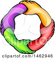 Clipart Of A Frame Of Colorful Connected Hands Royalty Free Vector Illustration by AtStockIllustration