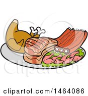 Poster, Art Print Of Platter Of Roasted Chicken Pork Chops Ribs And Shrimp
