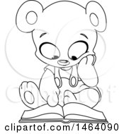 Poster, Art Print Of Black And White Cute Teddy Bear Reading A Book