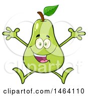 Clipart Of A Pear Mascot Character Jumping Royalty Free Vector Illustration by Hit Toon