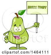 Clipart Of A Pear Mascot Character Holding A Fresh Fruit Sign Royalty Free Vector Illustration