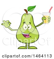 Clipart Of A Pear Mascot Character Holding A Glass Of Juice Royalty Free Vector Illustration
