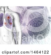 Clipart Of A 3d Background Of Double Helix Dna Strands And A Person With Viruses Or Cancer In The Lungs Royalty Free Illustration