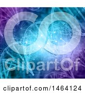 Clipart Of A 3d Background Of Double Helix Dna Strands Over Connections Royalty Free Illustration