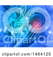 Clipart Of A Background Of A 3d Person With Viruses In Their Throat Over Dna Strands Royalty Free Illustration