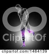 Clipart Of A 3d Anatomical Man Running With Glowing Knee And Ankle Joints Over Black Royalty Free Illustration