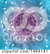 Clipart Of A 3d Egg Cell With Sperm On Blue Royalty Free Illustration