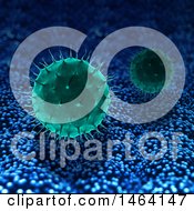 Background Of 3d Green Virus Cells On Blue