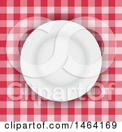 Poster, Art Print Of White Plate On Red Gingham Tablecloth