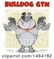 Poster, Art Print Of Gray Bulldog Working Out With Dumbbells Under Text