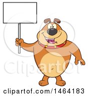Clipart Of A Brown Bulldog Holding A Blank Sign Royalty Free Vector Illustration