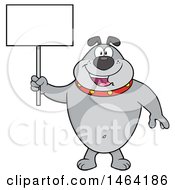 Clipart Of A Gray Bulldog Holding A Blank Sign Royalty Free Vector Illustration