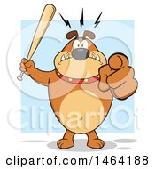 Poster, Art Print Of Brown Bulldog Holding Up A Bat And Pointing At The Viewer Over Blue