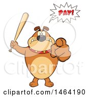 Poster, Art Print Of Brown Bulldog Holding Up A Bat And Pointing At The Viewer Under A Pay Speech Balloon