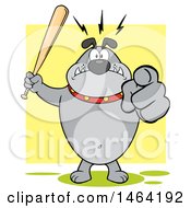 Poster, Art Print Of Gray Bulldog Holding Up A Bat And Pointing At The Viewer Over Yellow