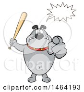 Poster, Art Print Of Clipart Of A  Gray Bulldog Holding Up A Bat And Pointing At The Viewer With A Speech Balloon Royalty Free Vector Illustration