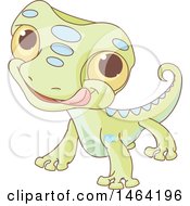 Clipart Of A Cute Green Baby Lizard Licking His Lips Royalty Free Vector Illustration