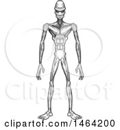 Clipart Of A Black And White Standing Alien Royalty Free Vector Illustration