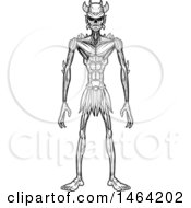 Clipart Of A Black And White Standing Demon Royalty Free Vector Illustration