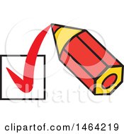 Poster, Art Print Of Short Red Pencil Drawing A Check Mark In A Box