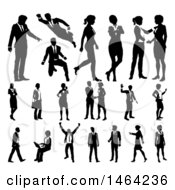 Clipart Of Black And White Silhouetted Business Men And Women Royalty Free Vector Illustration