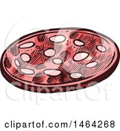 Clipart Of A Sketched Slice Of Salami Or Sausage Royalty Free Vector Illustration