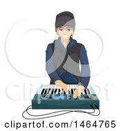 Clipart Of A Teenage Guy Playing With A Music Synthesizer Royalty Free Vector Illustration
