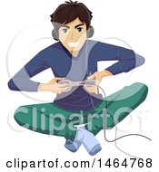 Poster, Art Print Of Teenage Guy Sitting On The Floor And Playing A Video Game