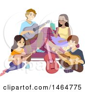 Poster, Art Print Of Group Of Teenagers Hanging Out And Playing Guitars
