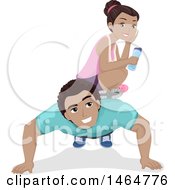 Clipart Of A Teenage Girl Sitting On A Guys Back As He Does Push Ups Royalty Free Vector Illustration by BNP Design Studio