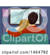 Clipart Of A Rear View Of A Couple Watching A Romance Movie At Home Royalty Free Vector Illustration
