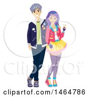 Clipart Of A Teenage Couple In Colorful Korean Pop Culture Fashion Royalty Free Vector Illustration