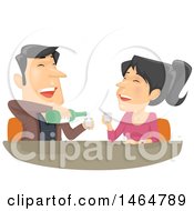 Clipart Of A Laughing Couple Drinking Soju Royalty Free Vector Illustration