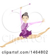 Teenage Girl Gymnast Leaping And Holding A Baton