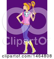Clipart Of A Teenage Girl In K Pop Clothing Over Purple Royalty Free Vector Illustration