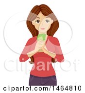 Clipart Of A Teenage Girl Holding Cash And Thinking Royalty Free Vector Illustration by BNP Design Studio