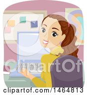 Clipart Of A Teenage Girl Looking Back And Using A Laptop Computer Royalty Free Vector Illustration