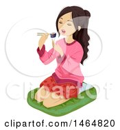 Asian Teenage Girl Eating Sushi