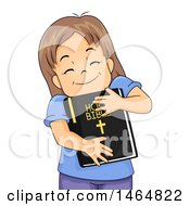 Poster, Art Print Of Happy Brunette White Girl Hugging A Bible