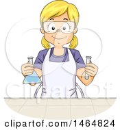 Happy Blond White Girl Holding A Science Flask And Test Tube