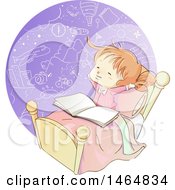 Poster, Art Print Of Sketched Red Haired White Girl Reading A Book And Imagining In Bed
