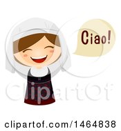 Poster, Art Print Of Girl In A Traditional Outfit Saying Hi In Italian
