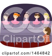 Poster, Art Print Of Group Of Girls Dancing Ballet On Stage With Teacher Instructing