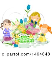 Poster, Art Print Of Group Of Girls Picking Flowers From A Garden