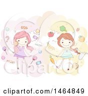 Poster, Art Print Of Stick Girls With Candy And Healthy Foods