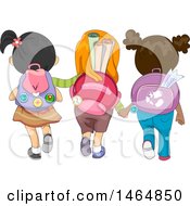 Clipart Of A Rear View Of A Group Of Girls Wearing Backpacks Royalty Free Vector Illustration