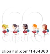 Poster, Art Print Of Group Of Cheerleader Girls Walking In Line