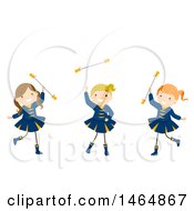 Poster, Art Print Of Group Of Majorette Dancer Girls Twirling Batons