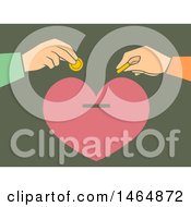 Clipart Of Hands Depositing Money Into A Heart Bank Royalty Free Vector Illustration