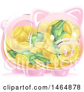 Clipart Of A Transparent Piggy Bank Full Of Coins And Cash Money Royalty Free Vector Illustration by BNP Design Studio